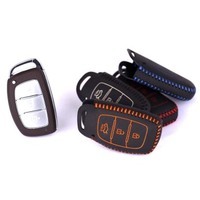 佑易(LUCKEASY) 現代名圖專用 真皮遙控器皮套 汽車鑰匙包 保護套 車用鑰匙包 汽車用品車飾 二代黑線單個加鑰匙扣 2014款1.8L自動尊貴型